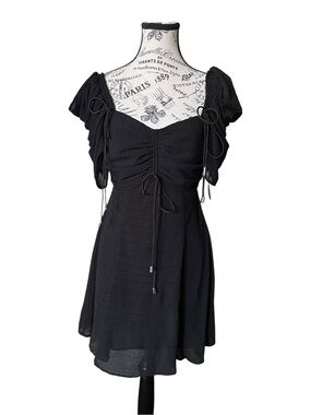 C/MEO Collective Black Ruched Puff Sleeve Mini Dress Small Coquette Fairycore